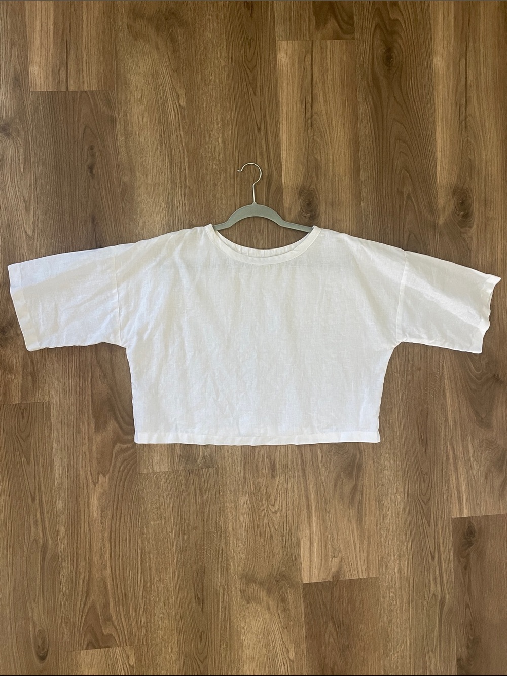 White Cropped Tee - 100% Organic Linen - size small